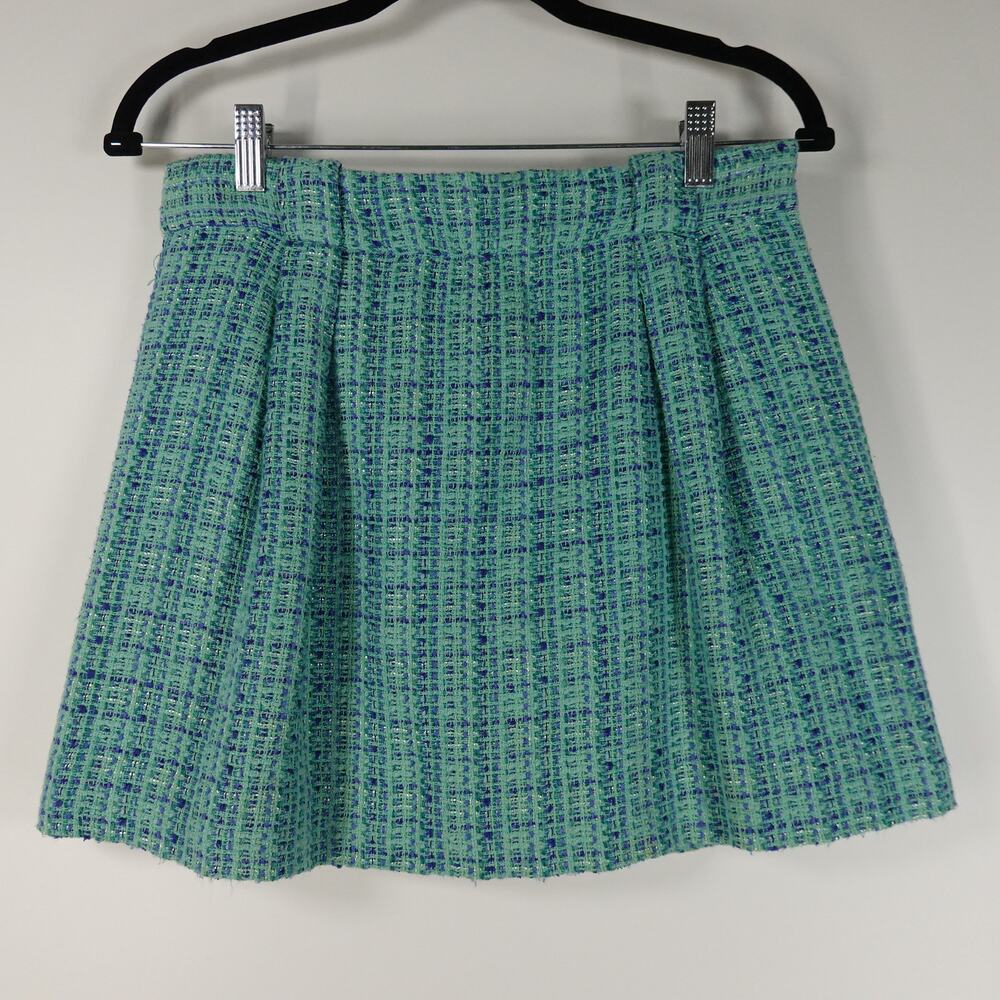 J. Crew Women's Skirt 2 Teal Blue Tweed Mini Short Preppy School Wool Blend